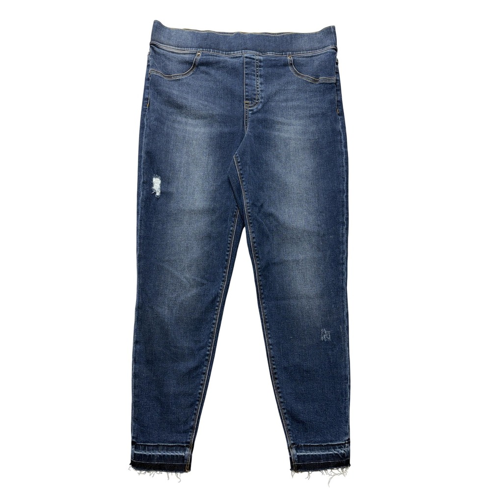 Spanx Womens 1X Pull-On Jeggings Blue High Rise Stretch Denim‎ Distressed